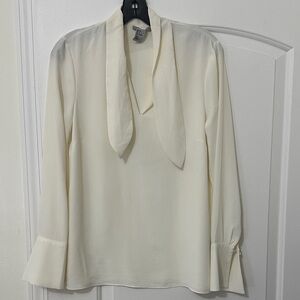 H&M Cream Tie-Detail Long Sleeve Blouse